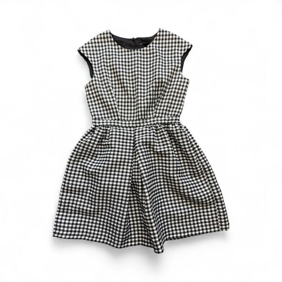 Zara Basic Women’s Black White Gingham Check Dress Size L Fit & Flare - Picture 2 of 9